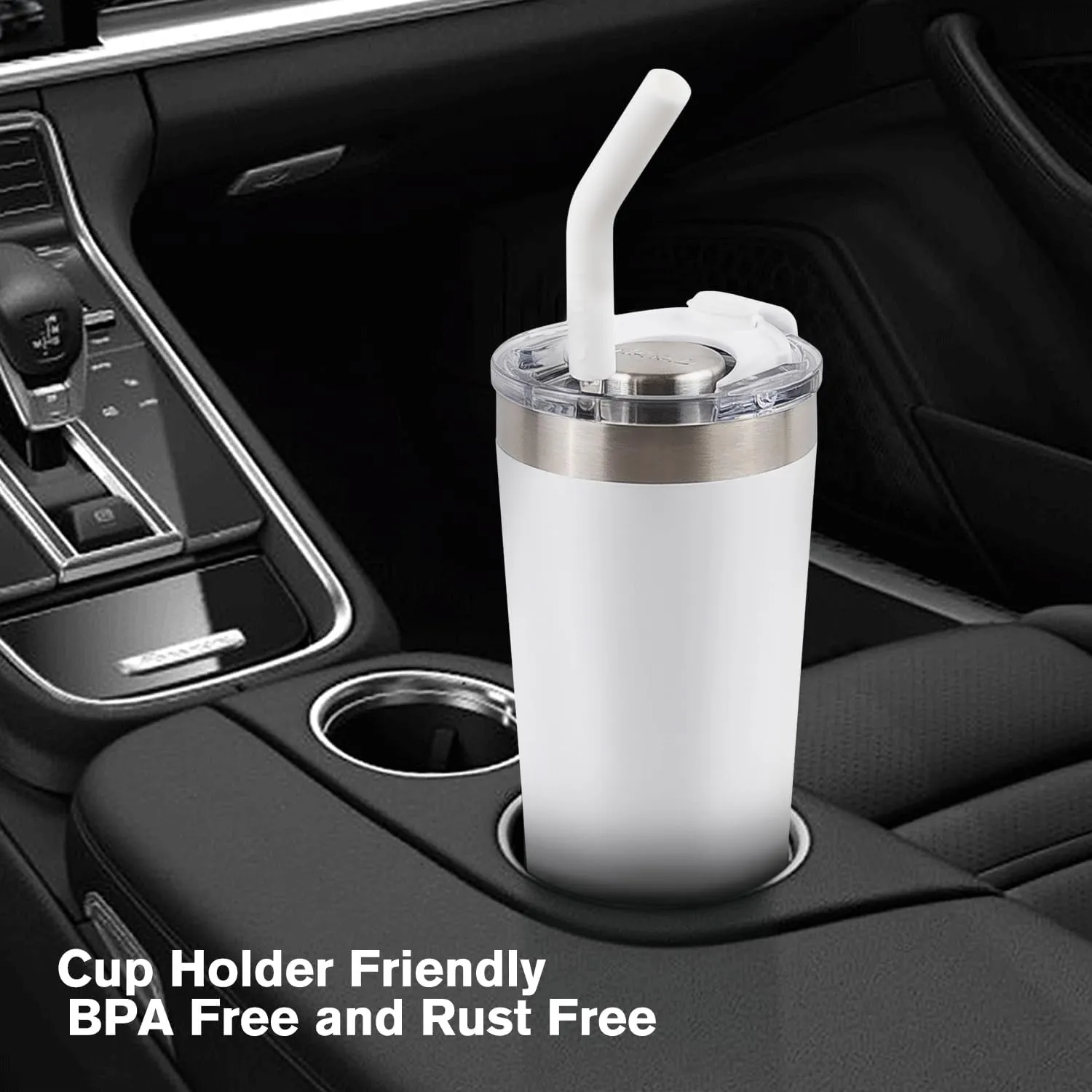 NAYAD 22oz Tumbler with Lid and Straw Travel Coffee Mug Insulated Stainless Steel Insulated Tumbler Fits Cup Holders For Cold and Hot, White