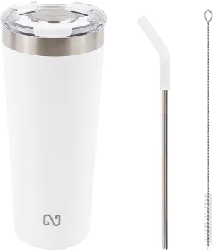 NAYAD 22oz Tumbler with Lid and Straw Travel Coffee Mug Insulated Stainless Steel Insulated Tumbler Fits Cup Holders For Cold and Hot, White