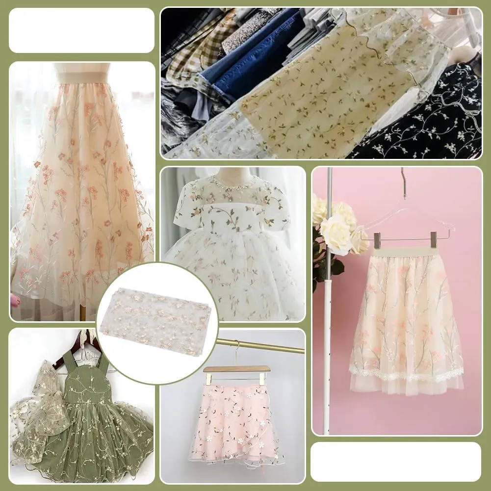NBEADS 3 Yards Floral Mesh Lace Fabric, 51inch Wide Organza Embroidered Tulle Fabric Flowers Leaves Vine Lace Trim for DIY Wedding Handmade Clothing Evening Dress Crafts Supplies, Floral White