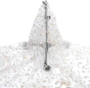 NBEADS 3 Yards Floral Mesh Lace Fabric, 51inch Wide Organza Embroidered Tulle Fabric Flowers Leaves Vine Lace Trim for DIY Wedding Handmade Clothing Evening Dress Crafts Supplies, Floral White