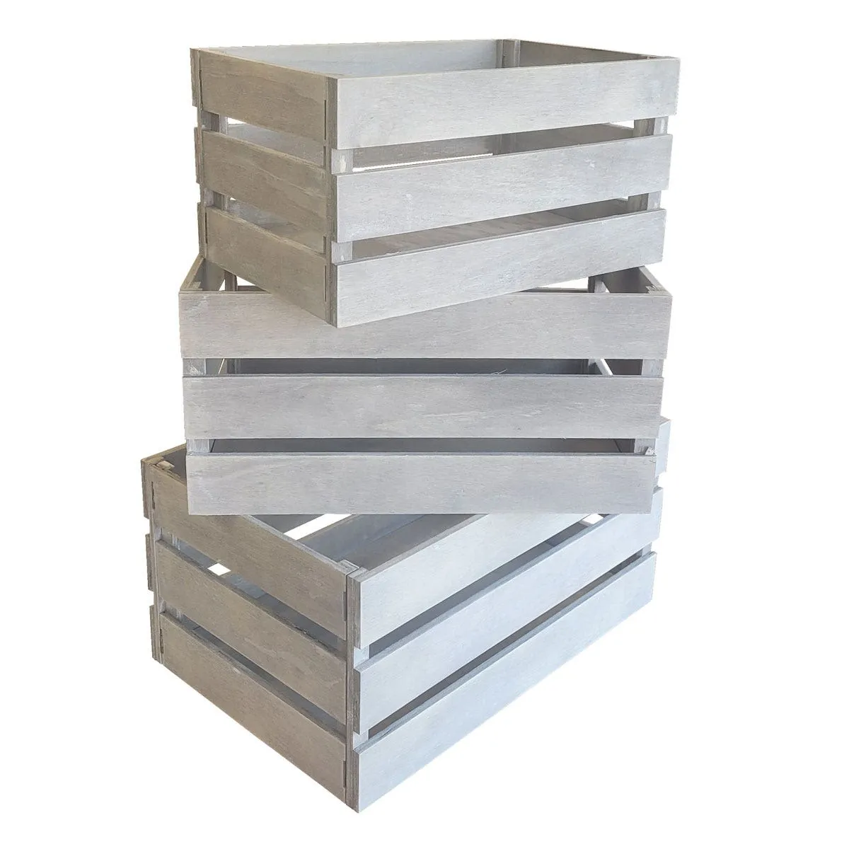 Nesting Wooden Display Crates | Collapsible | Grey Washed |Set of 3