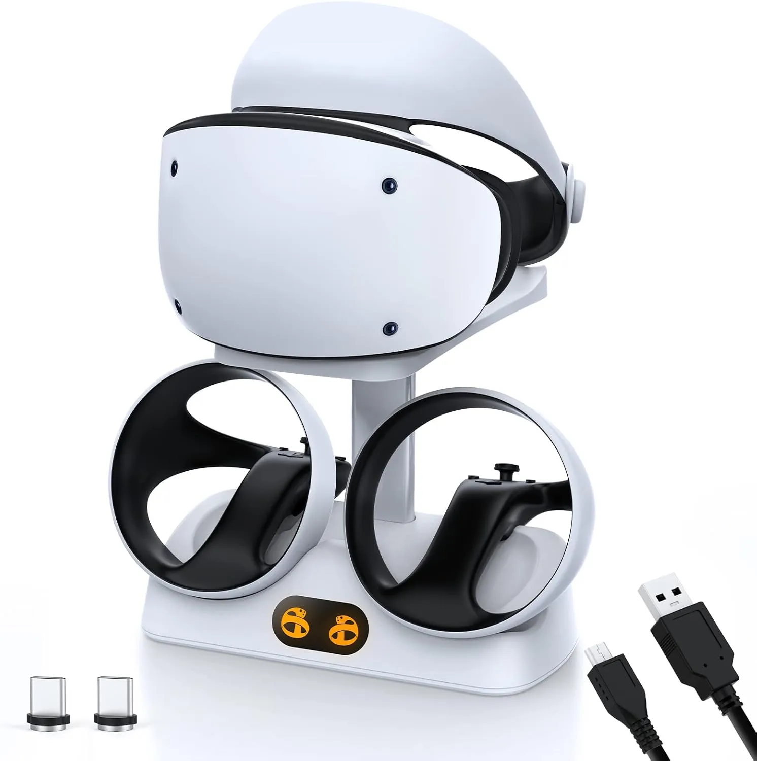 NexiGo Controller Charging Station for PSVR2, Dual Fast Charger Dock with LED Light, Headset Display Stand and Controller Mount, Magnetic Connector, USB to Type-C Cable, White