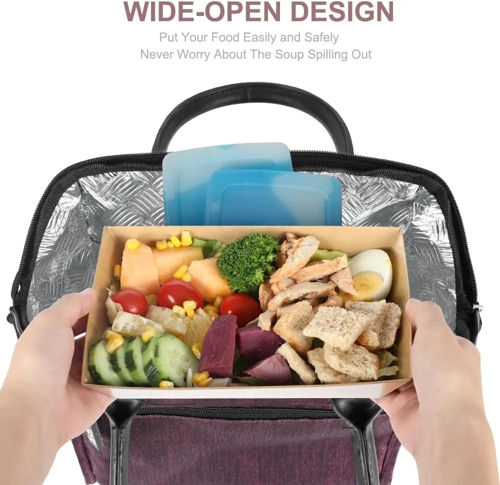 Nicole Miller Insulated Lunch Bag Tote Thermal Soft Side Wide-Open Cooler Ice Bag Lunch Box for Food with Drink Bottle Holder