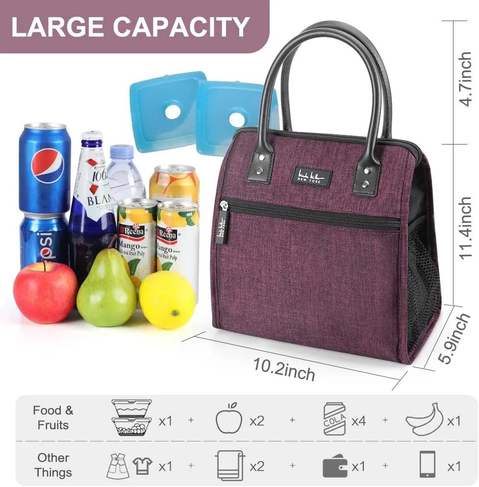Nicole Miller Insulated Lunch Bag Tote Thermal Soft Side Wide-Open Cooler Ice Bag Lunch Box for Food with Drink Bottle Holder