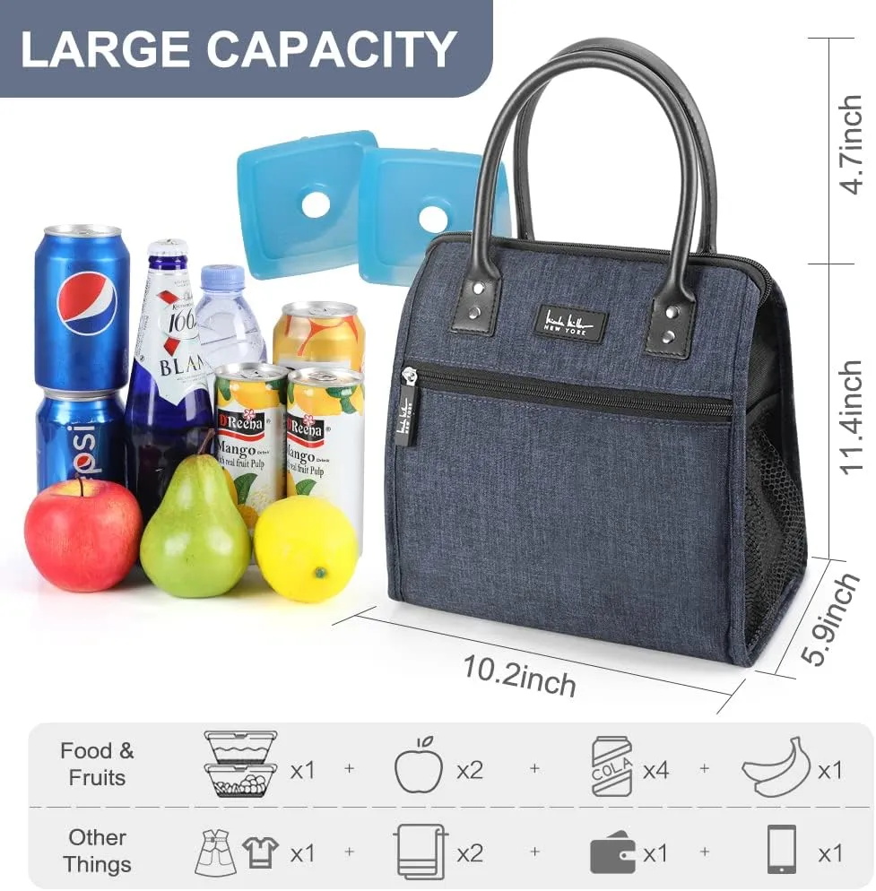 Nicole Miller Insulated Lunch Bag Tote Thermal Soft Side Wide-Open Cooler Ice Bag Lunch Box for Food with Drink Bottle Holder