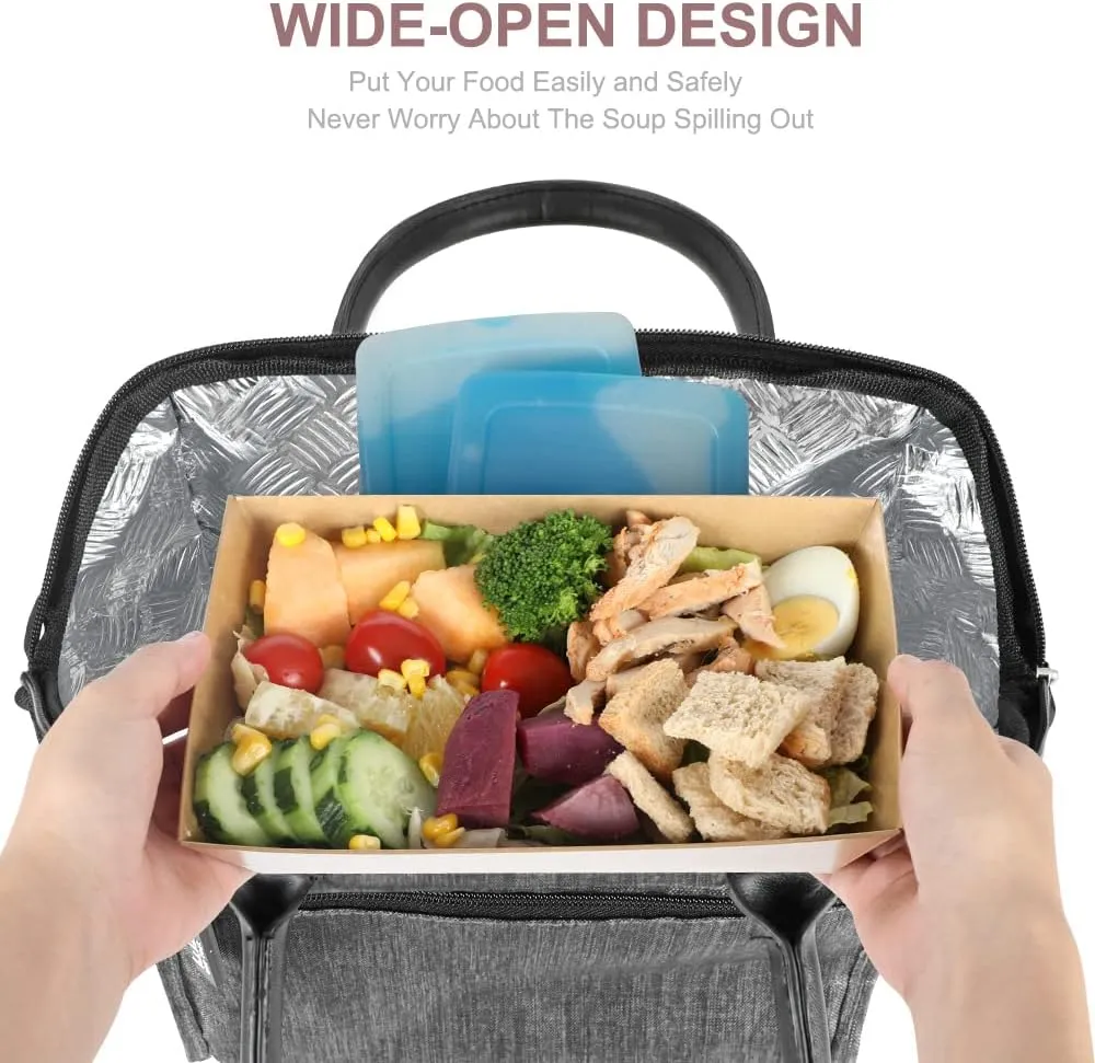 Nicole Miller Insulated Lunch Bag Tote Thermal Soft Side Wide-Open Cooler Ice Bag Lunch Box for Food with Drink Bottle Holder
