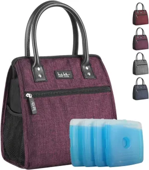 Nicole Miller Insulated Lunch Bag Tote Thermal Soft Side Wide-Open Cooler Ice Bag Lunch Box for Food with Drink Bottle Holder