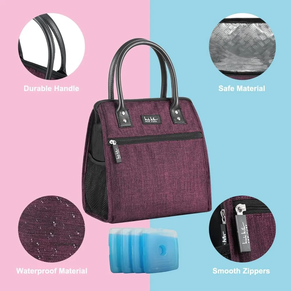 Nicole Miller Insulated Lunch Bag Tote Thermal Soft Side Wide-Open Cooler Ice Bag Lunch Box for Food with Drink Bottle Holder