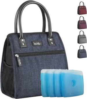Nicole Miller Insulated Lunch Bag Tote Thermal Soft Side Wide-Open Cooler Ice Bag Lunch Box for Food with Drink Bottle Holder