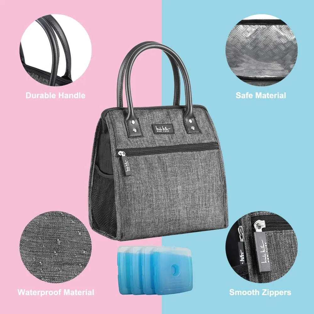 Nicole Miller Insulated Lunch Bag Tote Thermal Soft Side Wide-Open Cooler Ice Bag Lunch Box for Food with Drink Bottle Holder