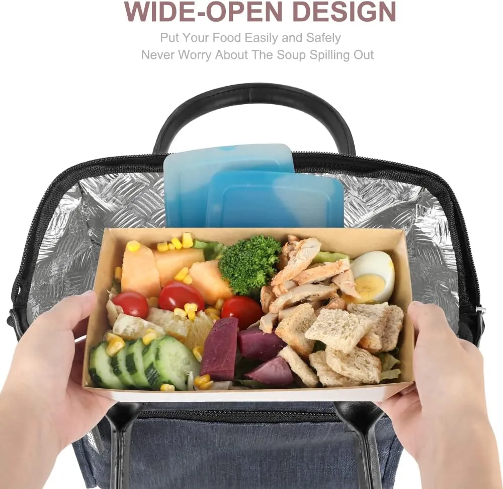 Nicole Miller Insulated Lunch Bag Tote Thermal Soft Side Wide-Open Cooler Ice Bag Lunch Box for Food with Drink Bottle Holder