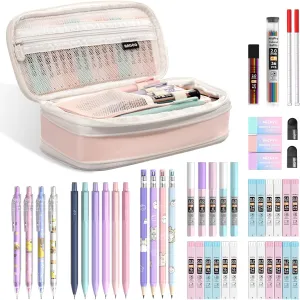 Nicpro 47PCS Aesthetic School Supplies, Mechanical Pencils 0.5mm, 0.7mm, 0.9mm & 2.0mm with 462PCS Lead Refills, Cute Mechanical Pencils for Writing, Drawing, Drafting (Pink)
