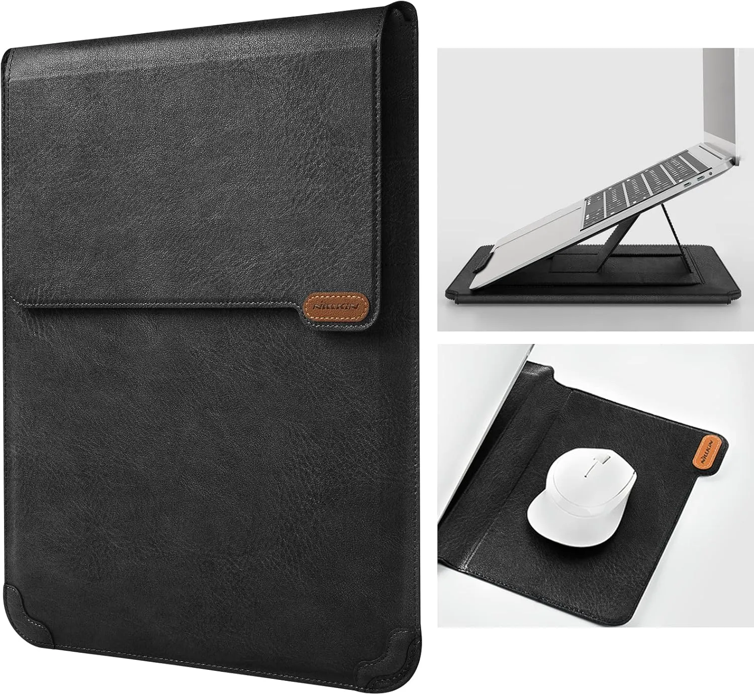 Nillkin Laptop Sleeve Case with Laptop Stand,15-16 inch Computer Shock Resistant Bag with Mouse Pad for MacBook Air M4 Pro 16"/Air 15" 15.6" Dell Lenovo HP Samsung Chromebook Computer,Black Texture