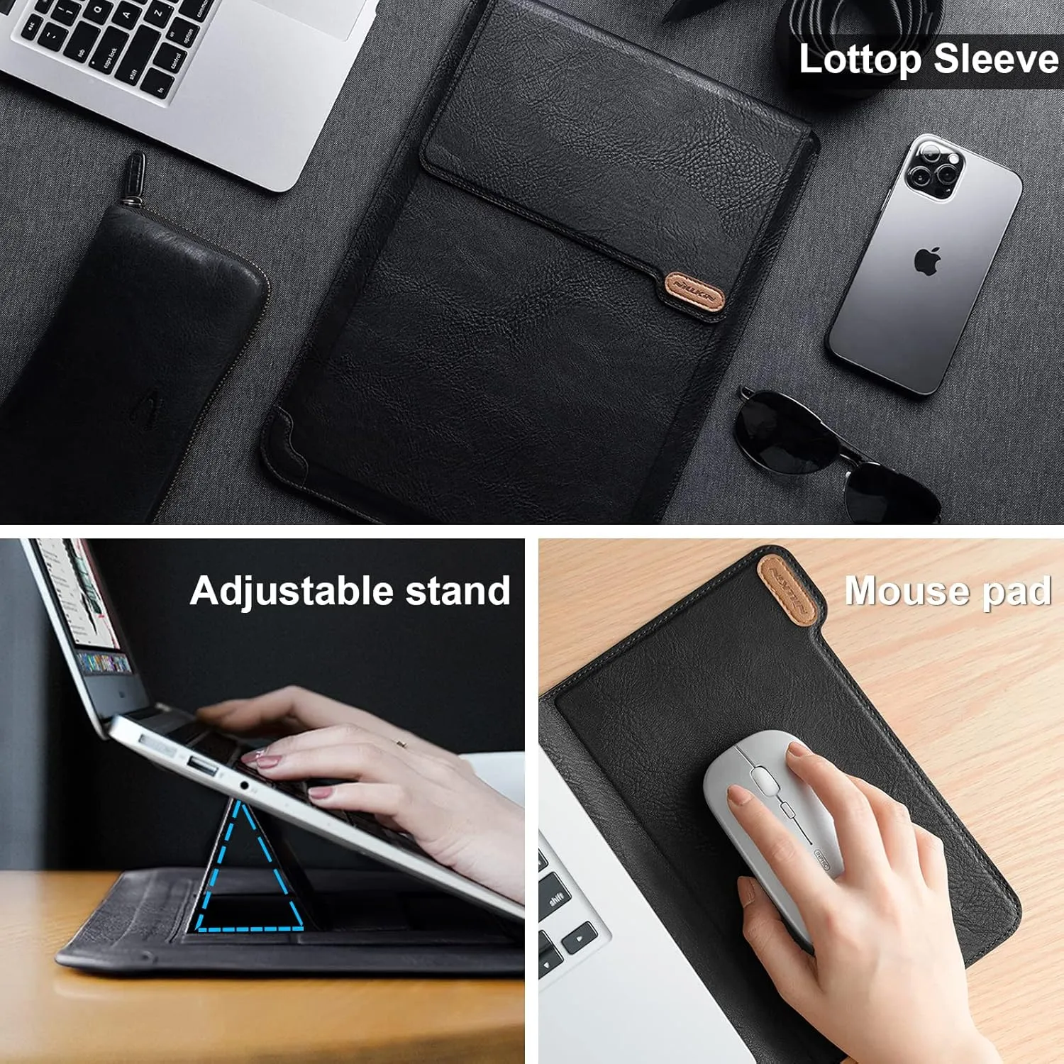 Nillkin Laptop Sleeve for MacBook Air M4/Pro 13/MacBook Air 13 inch, MacBook Air Sleeve with Laptop Stand and Mouse Pad, Laptop Case Bag for 13-14 inch MacBook, ASUS, Dell, HP Laptops, Black Texture
