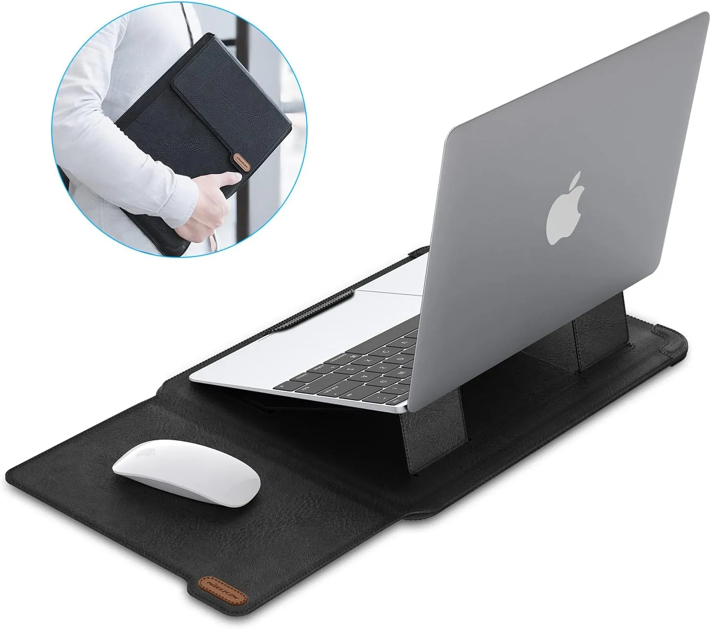 Nillkin Laptop Sleeve for MacBook Air M4/Pro 13/MacBook Air 13 inch, MacBook Air Sleeve with Laptop Stand and Mouse Pad, Laptop Case Bag for 13-14 inch MacBook, ASUS, Dell, HP Laptops, Black Texture