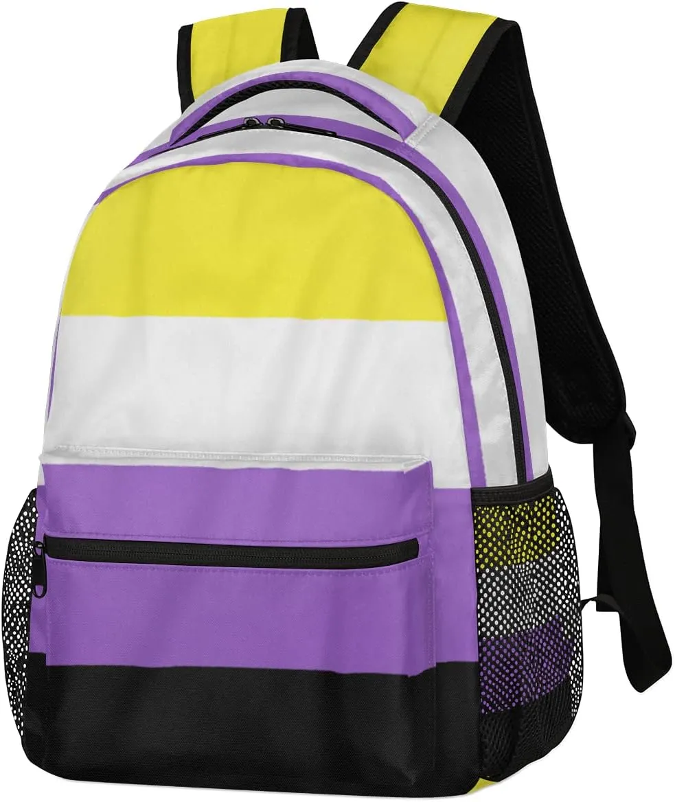Non-Binary Pride Flag Backpack Travel Laptop Backpack Adjustable Shoulder Straps Waterproof School Bag Bookbag