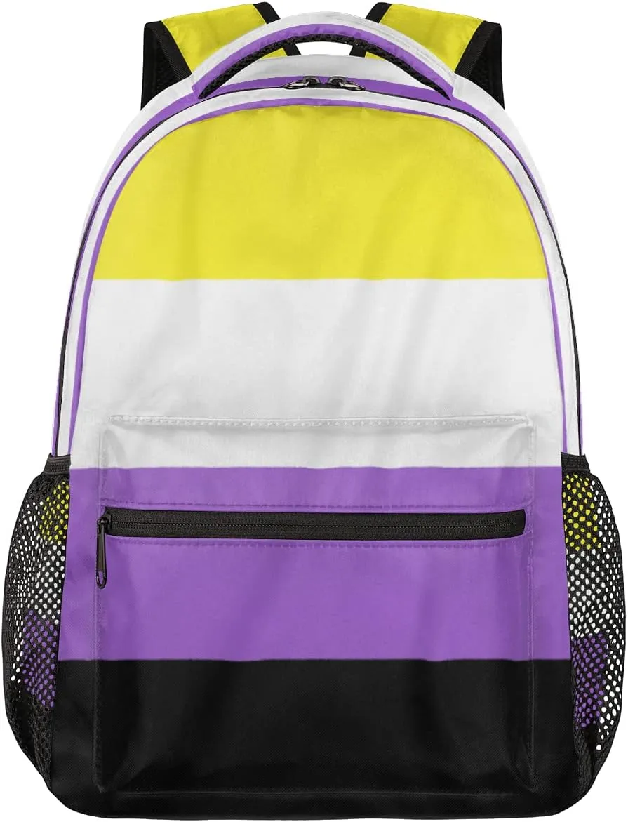 Non-Binary Pride Flag Backpack Travel Laptop Backpack Adjustable Shoulder Straps Waterproof School Bag Bookbag