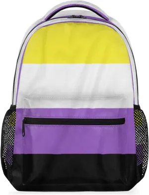 Non-Binary Pride Flag Backpack Travel Laptop Backpack Adjustable Shoulder Straps Waterproof School Bag Bookbag