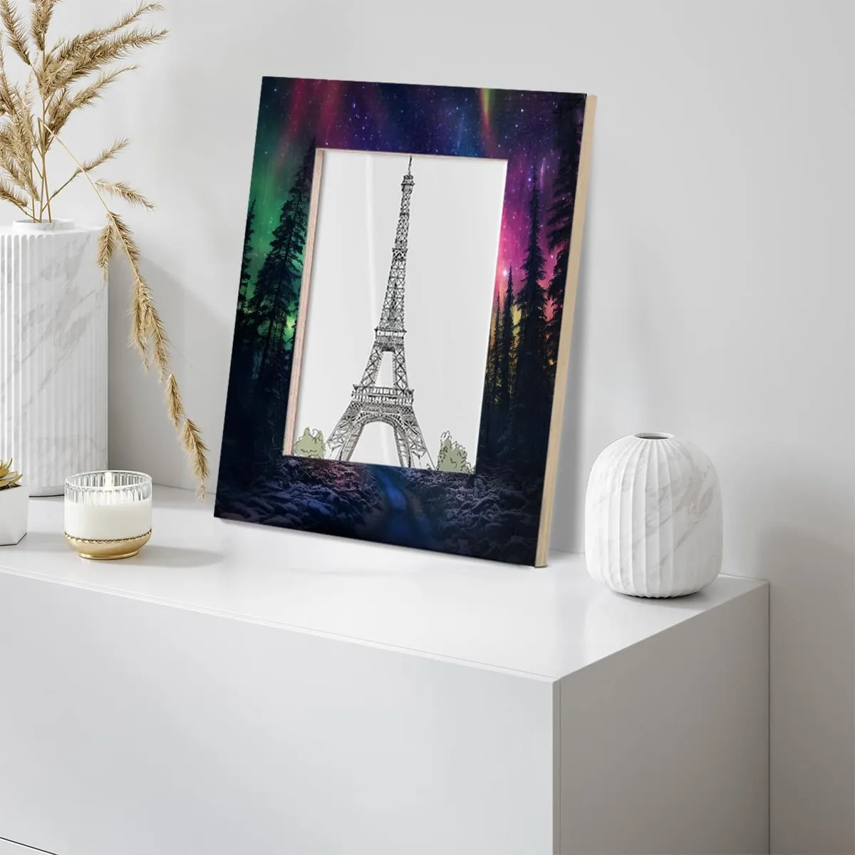Northern Lights Aurora View Picture Frame for 5x7 Photos, Wood Photo Frames for Desk Tabletop Gallery Wall Collage Decor without Mat, Photo Gifts for Mom Kids