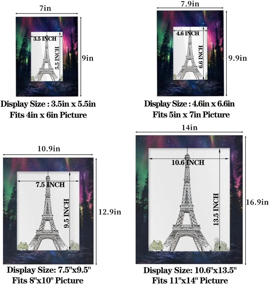 Northern Lights Aurora View Picture Frame for 5x7 Photos, Wood Photo Frames for Desk Tabletop Gallery Wall Collage Decor without Mat, Photo Gifts for Mom Kids