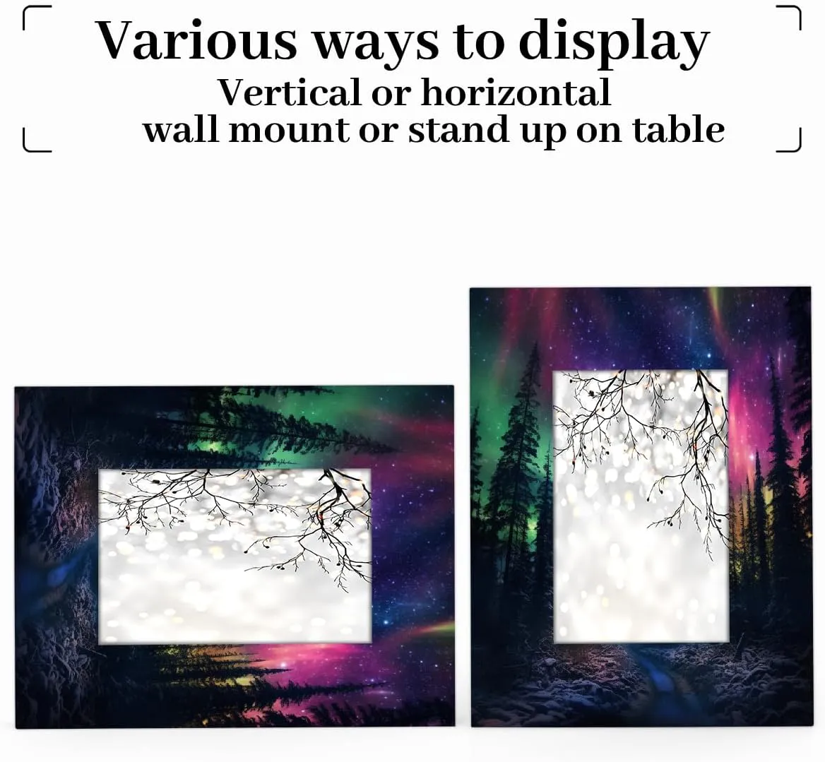 Northern Lights Aurora View Picture Frame for 5x7 Photos, Wood Photo Frames for Desk Tabletop Gallery Wall Collage Decor without Mat, Photo Gifts for Mom Kids