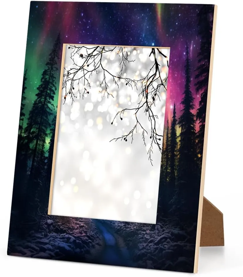 Northern Lights Aurora View Picture Frame for 5x7 Photos, Wood Photo Frames for Desk Tabletop Gallery Wall Collage Decor without Mat, Photo Gifts for Mom Kids