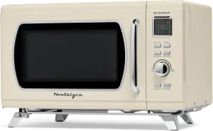 Nostalgia Mid-Century Retro Countertop Microwave Oven - Large 900-Watt - 0.9 cu ft - 8 Pre-Programmed Cooking Settings - Digital Clock - Kitchen Appliances - Cream