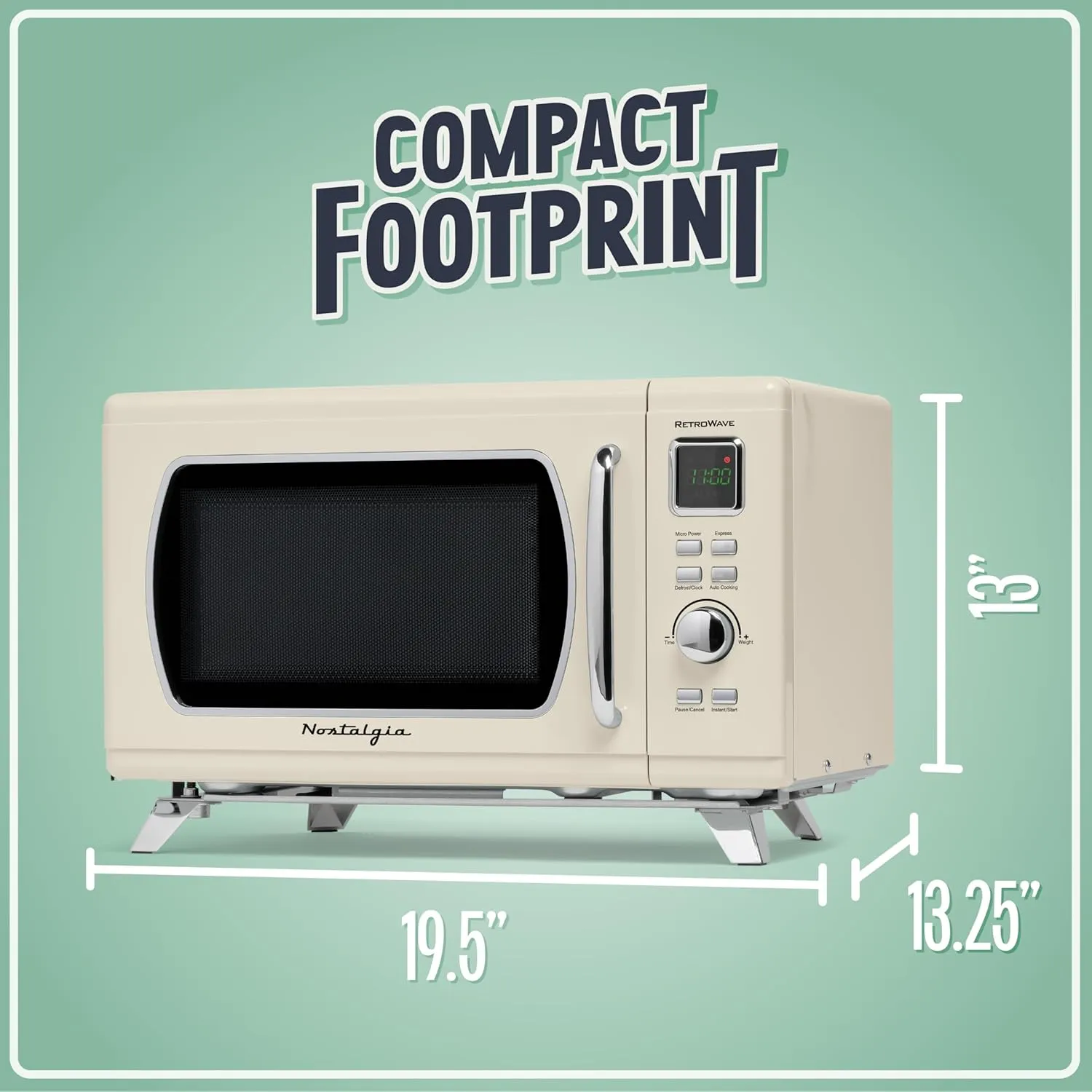 Nostalgia Mid-Century Retro Countertop Microwave Oven - Large 900-Watt - 0.9 cu ft - 8 Pre-Programmed Cooking Settings - Digital Clock - Kitchen Appliances - Cream