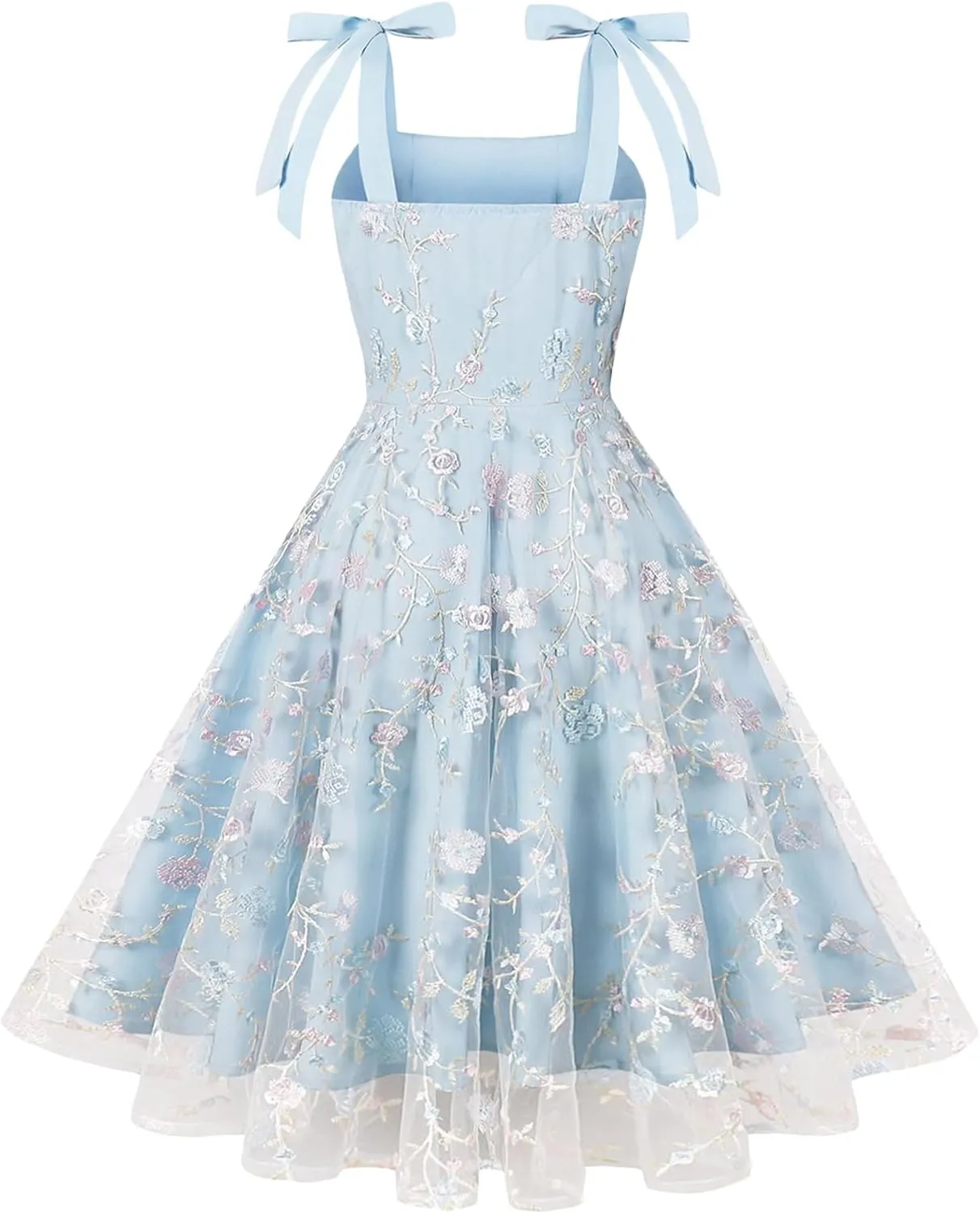 ODIZLI Women's 1950s Retro Vintage Dress Sleeveless Spaghetti Strap Embroidered Floral Dress