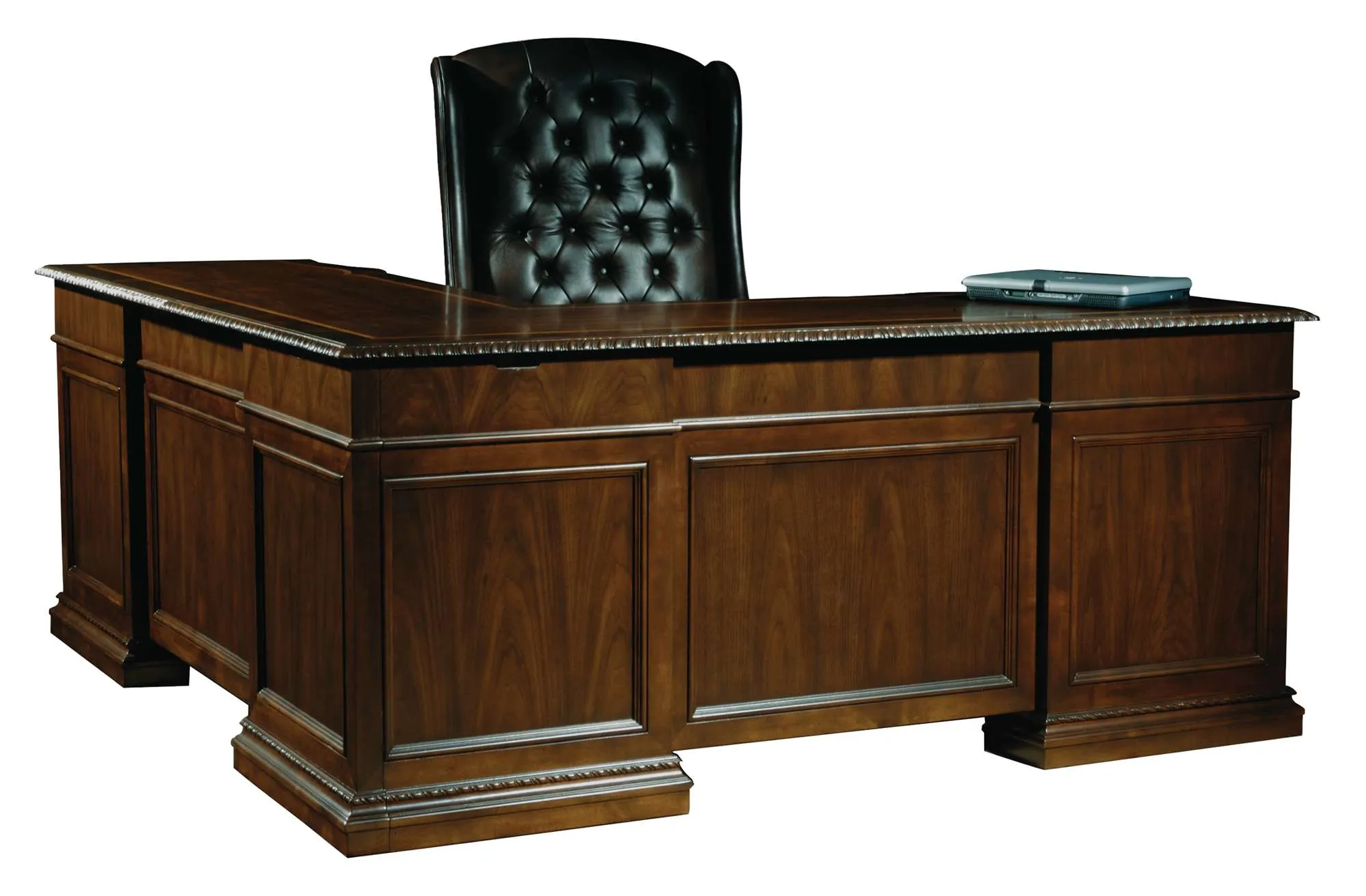 OLD WORLD WALNUT BURL EXECUTIVE L-SHAPE DESK