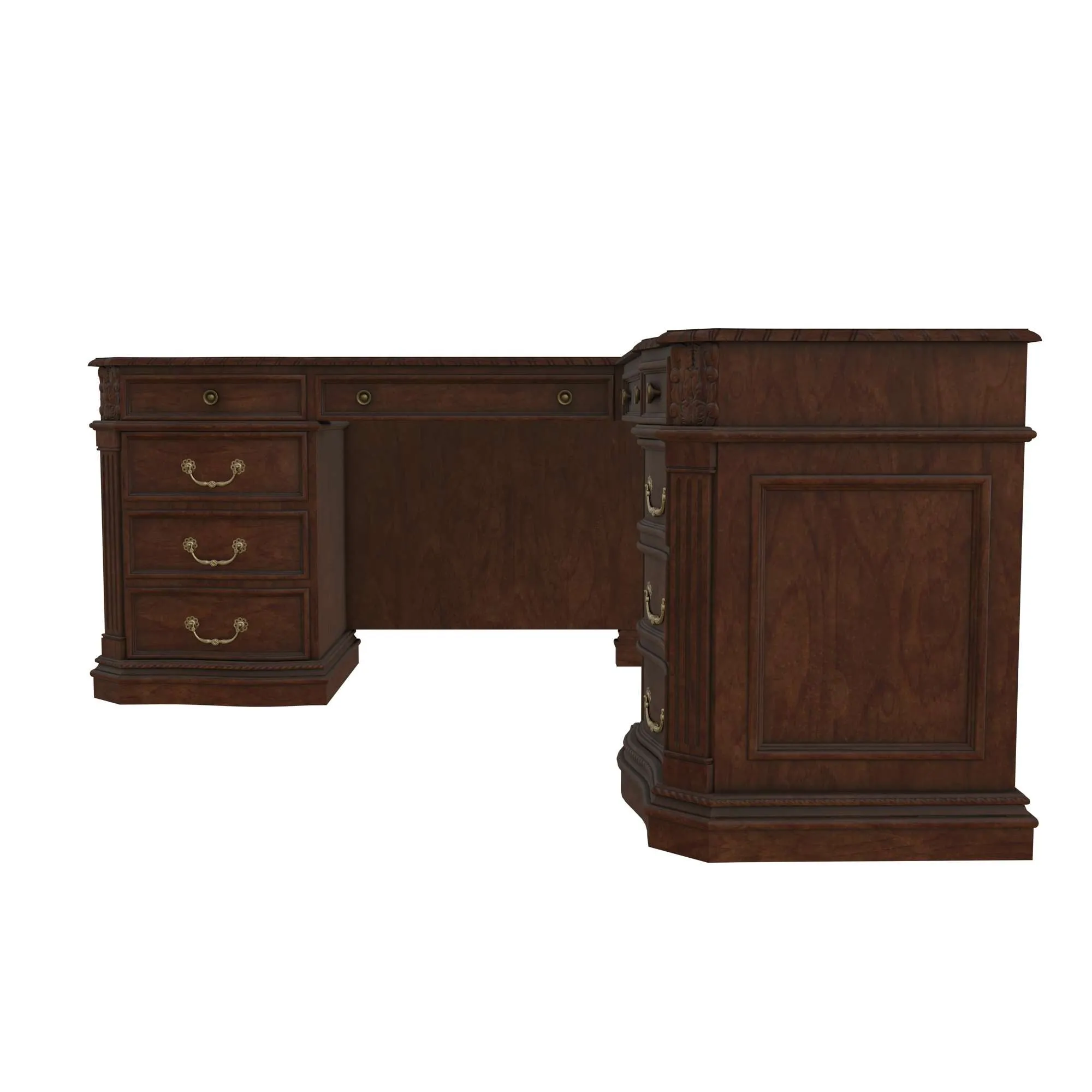 OLD WORLD WALNUT BURL EXECUTIVE L-SHAPE DESK