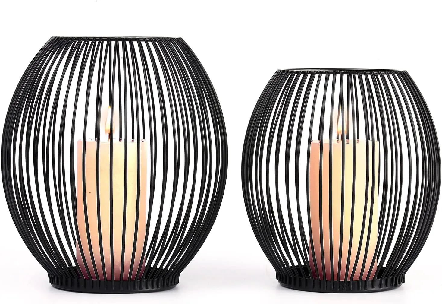 OLEEK Outdoor Candle Holder Decor Set - Black Candle Holder - Candles Holders for Table Centerpiece - Hurricane Candles Holder for Pillar Candles Cage Candle Holders Black Wire Decorative