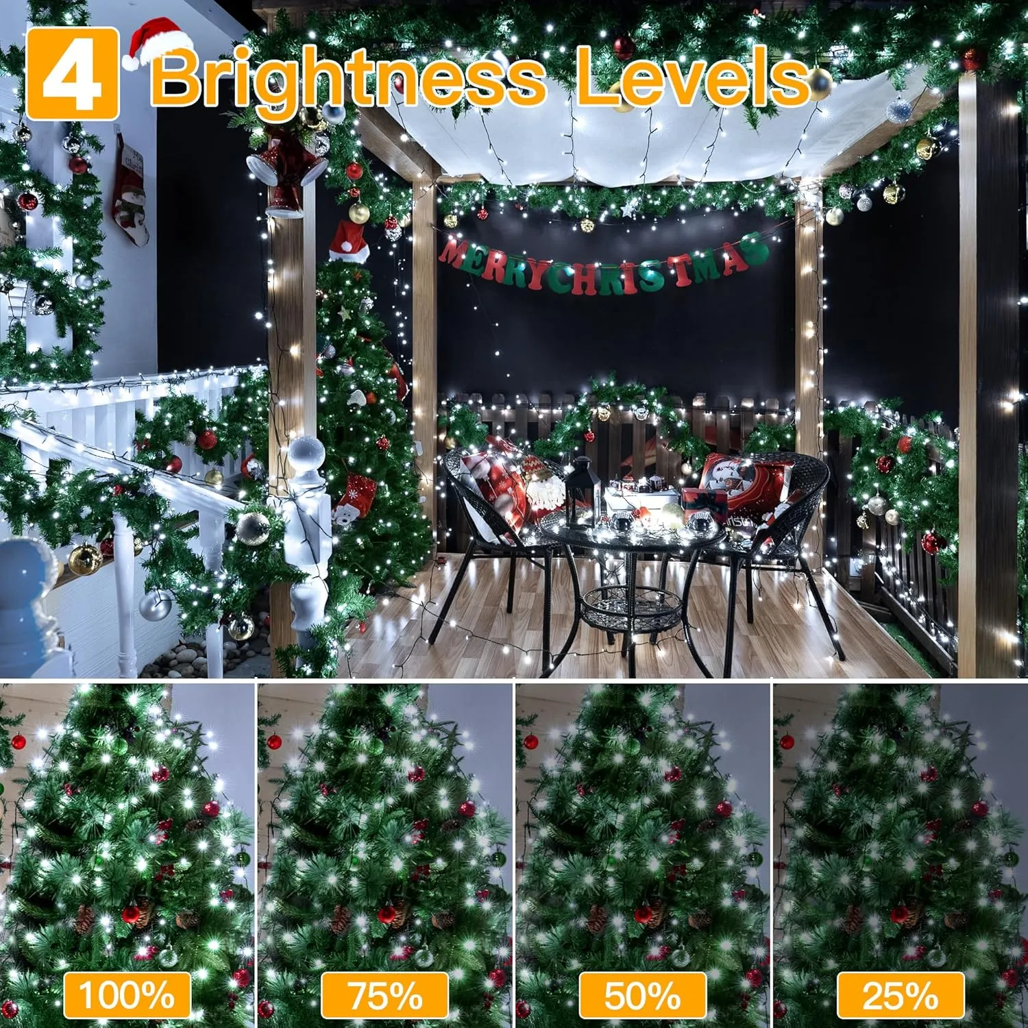 Ollny Christmas Tree Lights 400LED 132FT, Remote Plug-in Christmas Lights with Timer and 8 Modes Waterproof Outdoor String Lights for Thanksgiving Xmas House Indoor Outside Decorations (Cool White)