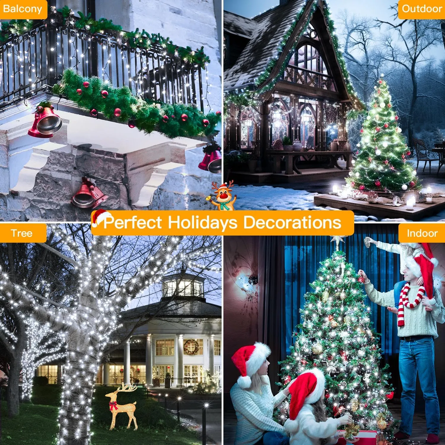 Ollny Christmas Tree Lights 400LED 132FT, Remote Plug-in Christmas Lights with Timer and 8 Modes Waterproof Outdoor String Lights for Thanksgiving Xmas House Indoor Outside Decorations (Cool White)