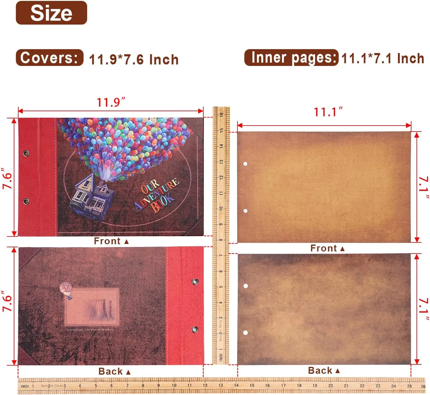Our Adventure Book 11.9 x 7.6 Inch 80 Pages Scrapbook Photo Album, 3D Retro Embossed Letter Leather Hard Cover Movie Up Travel Journal Memory Book For Couples,For Best Friend,For Christmas Gift