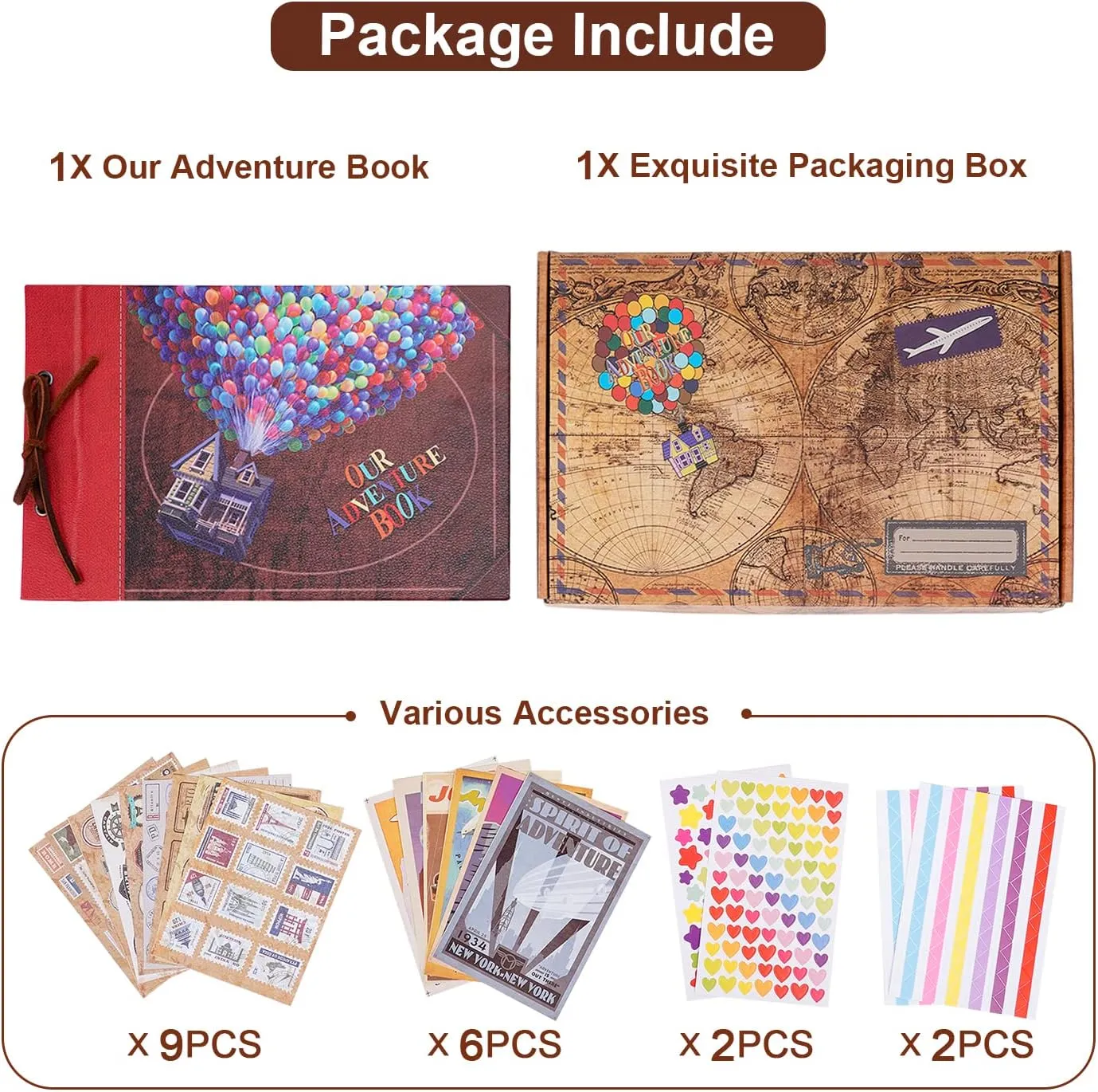 Our Adventure Book 11.9 x 7.6 Inch 80 Pages Scrapbook Photo Album, 3D Retro Embossed Letter Leather Hard Cover Movie Up Travel Journal Memory Book For Couples,For Best Friend,For Christmas Gift