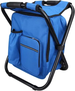 Outdoor Folding Camping Fishing Chair Stool Portable Backpack Cooler Insulated Picnic Bag Hiking Seat Table Bag-Blue