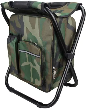 Outdoor Folding Camping Fishing Chair Stool Portable Backpack Cooler Insulated Picnic Bag Hiking Seat Table Bag-Camouflage