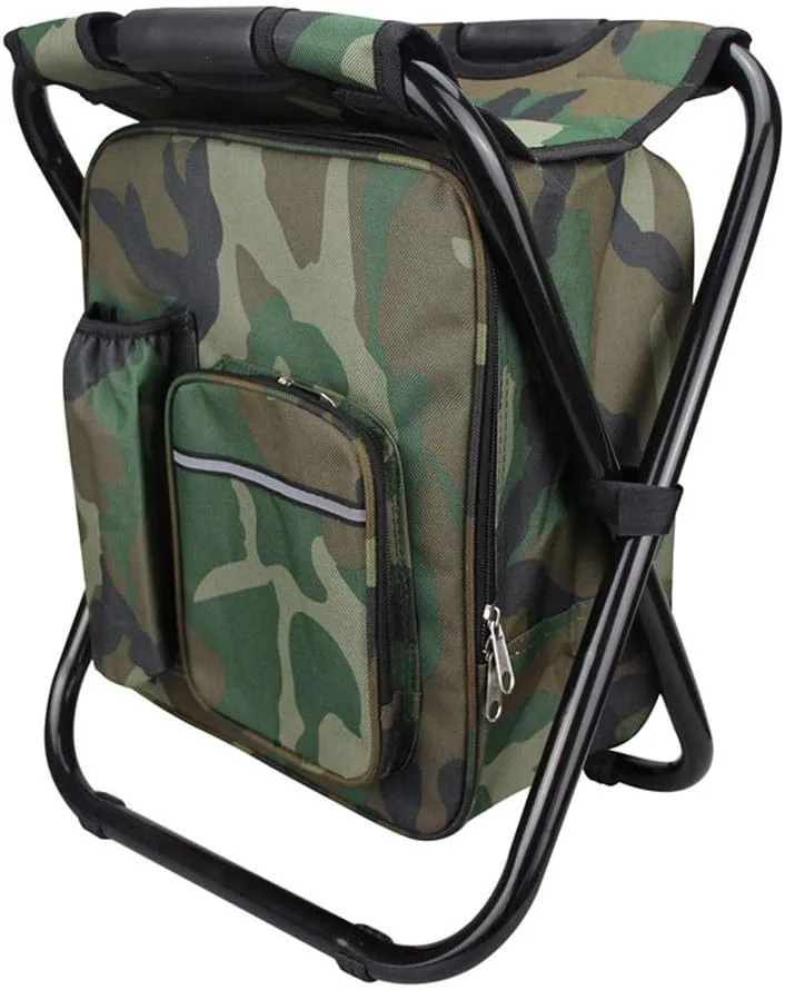 Outdoor Folding Camping Fishing Chair Stool Portable Backpack Cooler Insulated Picnic Bag Hiking Seat Table Bag-Camouflage