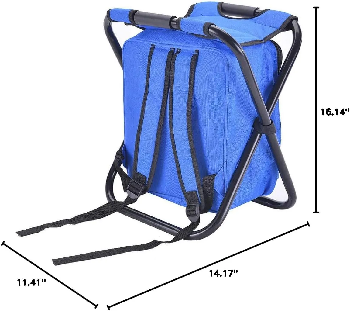 Outdoor Folding Camping Fishing Chair Stool Portable Backpack Cooler Insulated Picnic Bag Hiking Seat Table Bag-Green