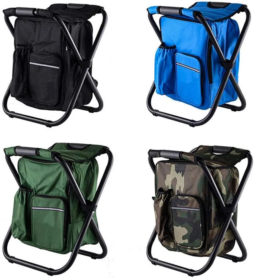 Outdoor Folding Camping Fishing Chair Stool Portable Backpack Cooler Insulated Picnic Bag Hiking Seat Table Bag-Green