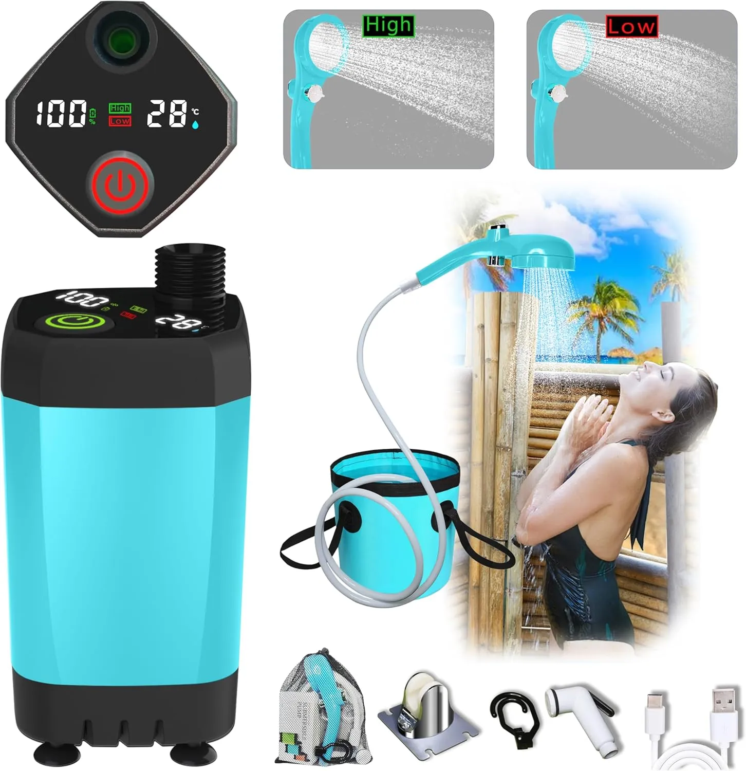 Outdoor Portable Camping Shower: Battary Electronic Shower for Family Road Trip - Camp Shower Kit for Pet Car Plants in Garden