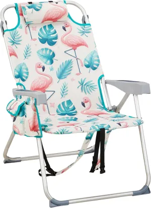 Outvita Backpack Beach Chair, 5 Level Adjustable Positions Beach Chair with Back Storage Bag, Cooler Pouch and Side Bags for Beach Poolside Lawn