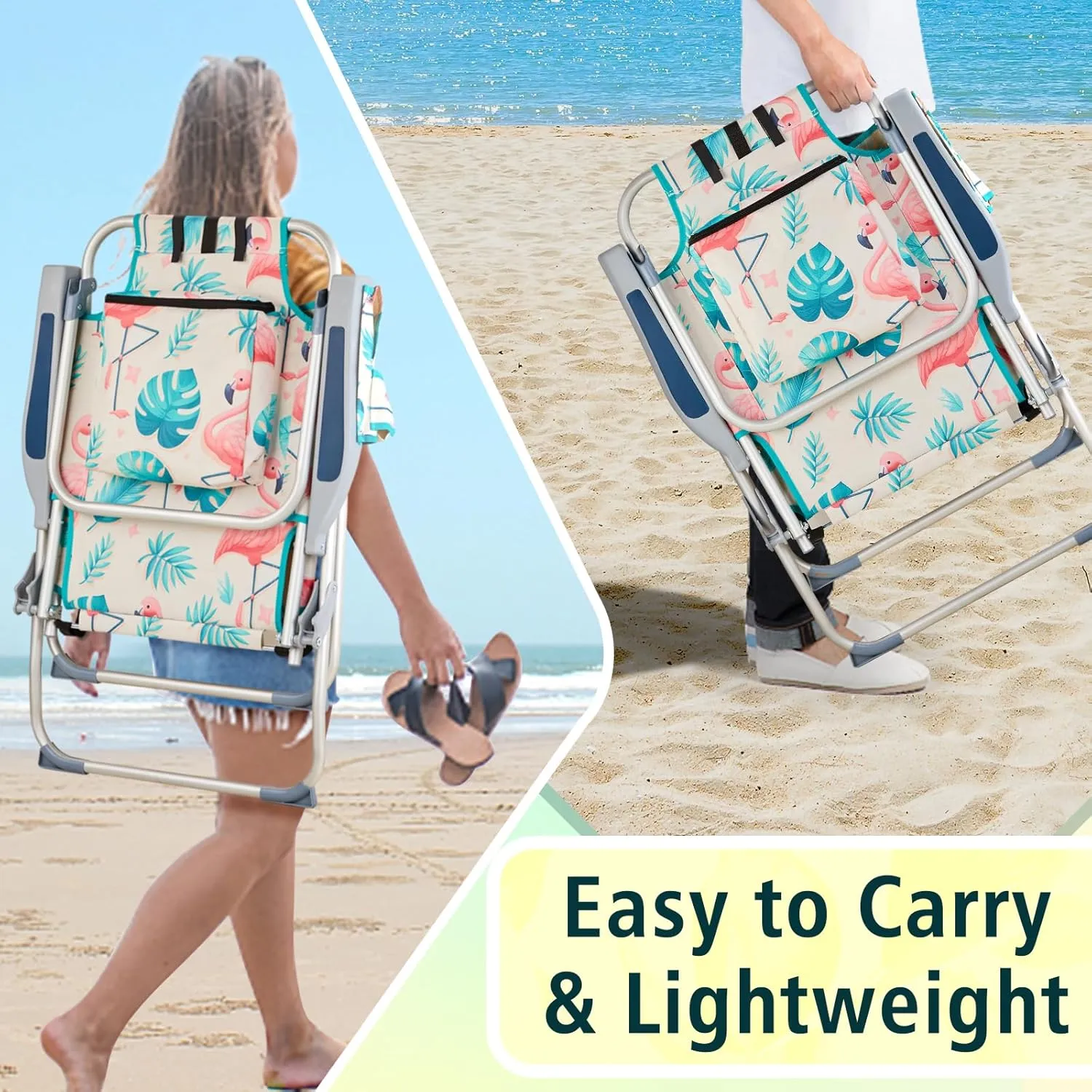 Outvita Backpack Beach Chair, 5 Level Adjustable Positions Beach Chair with Back Storage Bag, Cooler Pouch and Side Bags for Beach Poolside Lawn