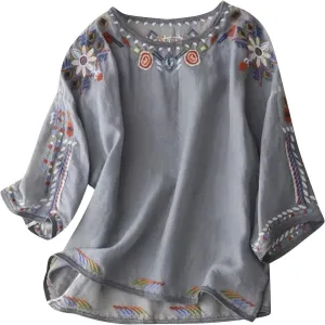 Oversized Graphic Tee for Women 2024 Fashion 3/4 Sleeve Embroidered Causal Shirt Summer Loose Fit Crewneck Blouse Top