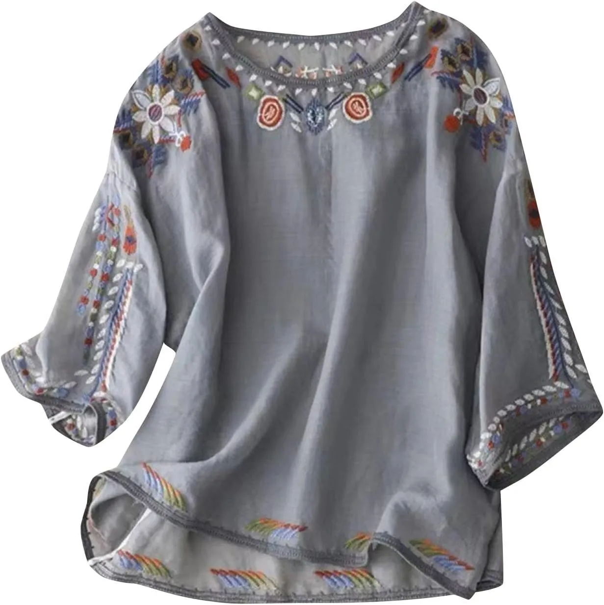 Oversized Graphic Tee for Women 2024 Fashion 3/4 Sleeve Embroidered Causal Shirt Summer Loose Fit Crewneck Blouse Top
