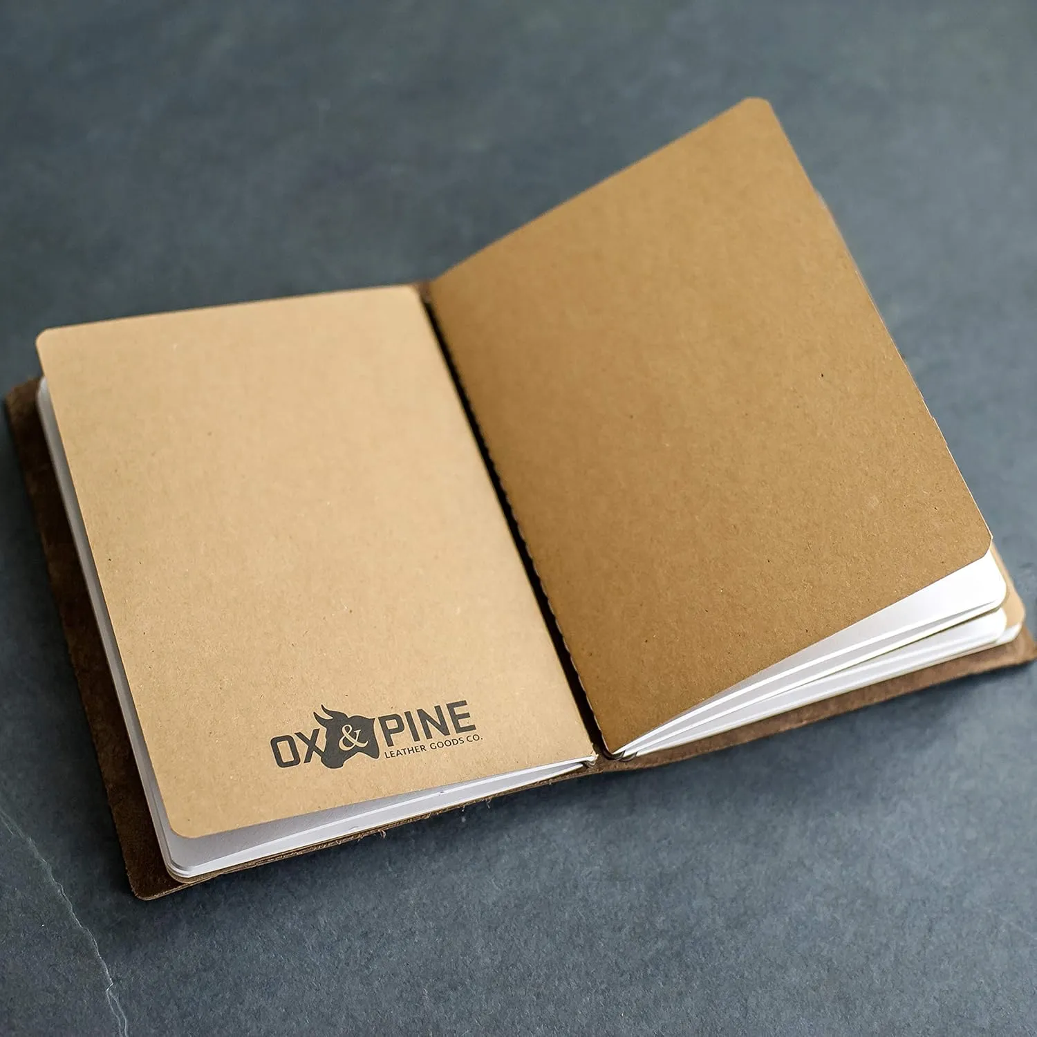 Ox & Pine Refillable Pocket Leather Journal Notebook Personalized (Rustic Brown, Unlined Paper)