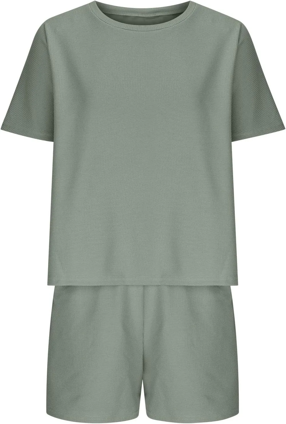 Pajama Set Drawstring For Women 2 Piece Short Sleeve Crewneck Sleepwear Top And Shorts Soft Comfy Pj Lounge Sets