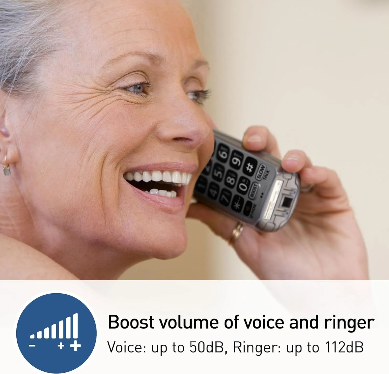 Panasonic 1 Handest Amplified Cordless Phone with Slow Talk, 50dB Volume Boost, 112dB Lound Visual Ringer, Hearing Aid Compatibility, Large Screen and Backlit Keypad - KX-TGM450S (Silver)