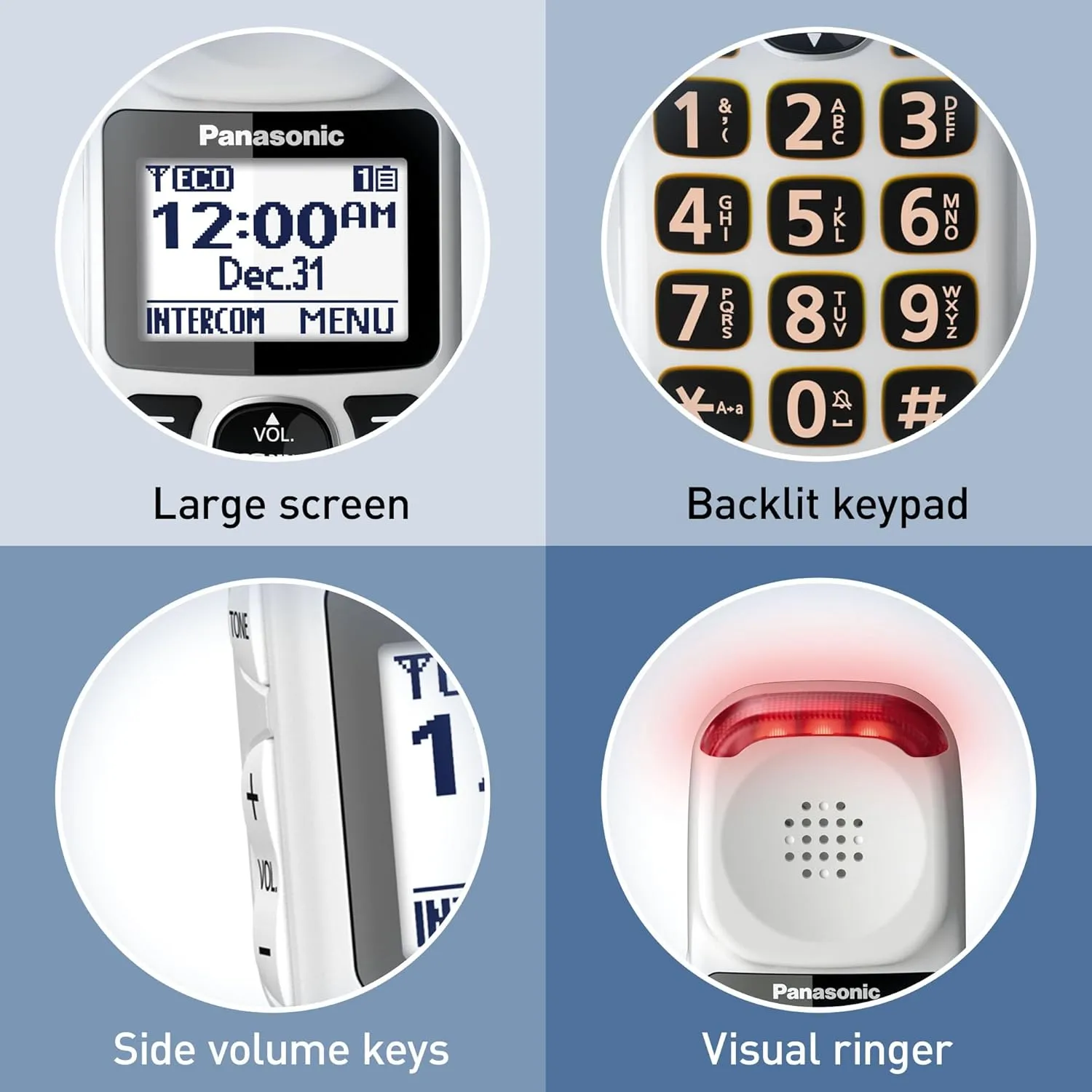 Panasonic 1 Handset Amplified Cordless Phone with Slow Talk, 40dB Volume Boost, 100dB Loud Visual Ringer, Hearing Aid Compatibility, Large Screen and Backlit Keypad - KX-TGM420W (White)